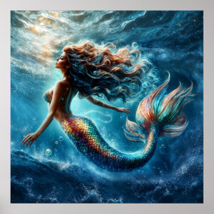 Mystical Sea sjöjungfru siren's colorful svan art Poster