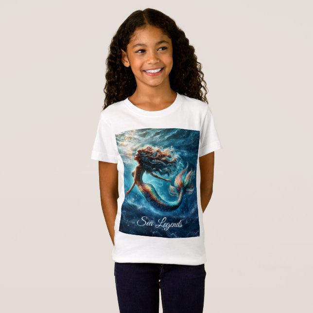 Mystical Sea sjöjungfru siren's colorful svan art T Shirt (Hel framsida)