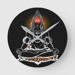Mystical Shiva Meditation: Divine Line Art Rund Klocka
