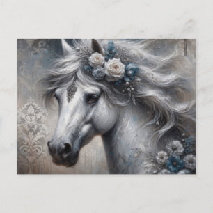 Mystical Silver Horse Oljemålning Fine Art Stil Vykort