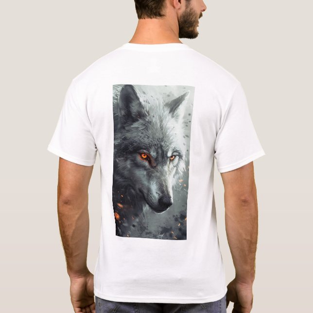 Mystical Silver Varg Howling vid Måne T-Shirt (Baksida)