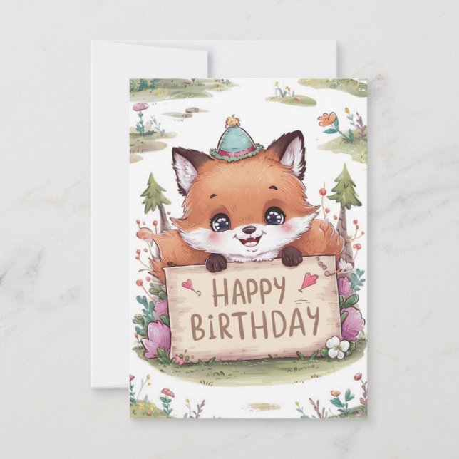 Mystical Simple Fox Birthday Kort (Framsida)