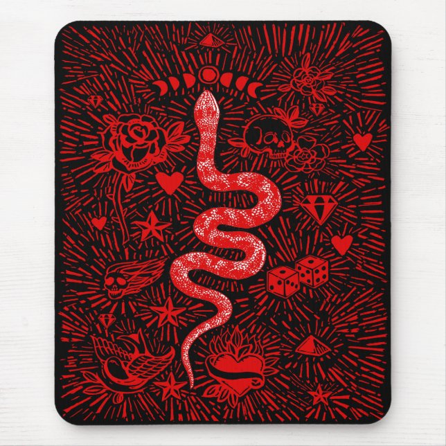 Mystical Snake Red Mousepad Musmatta (Framsidan)
