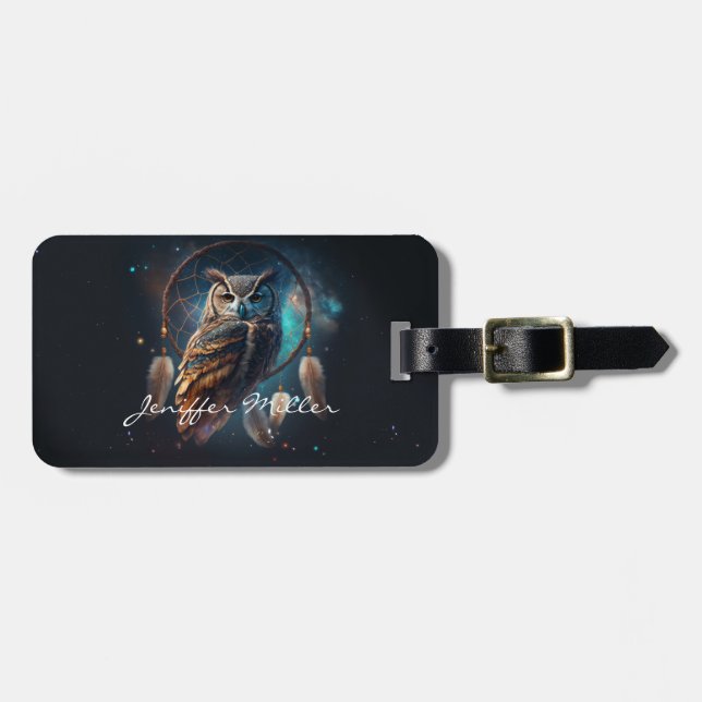 Mystical Space Owl with Dreamcatcher Art        Bagagebricka (Horisontell Framsida)