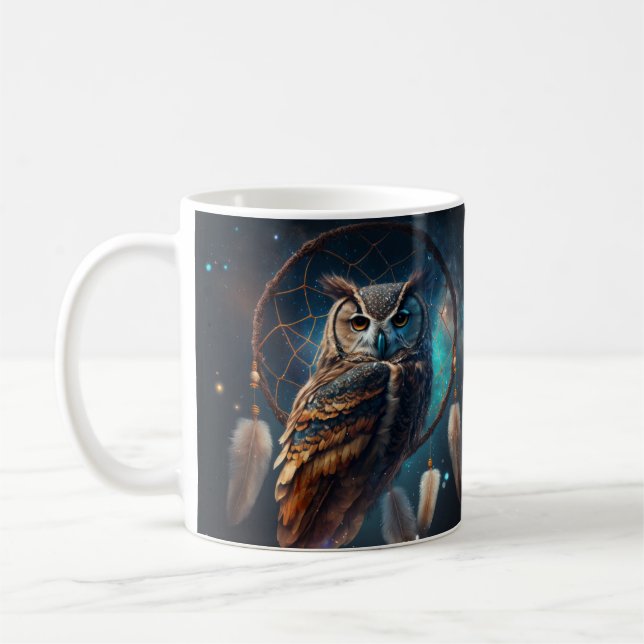 Mystical Space Owl with Dreamcatcher Art       Kaffemugg (Vänster)