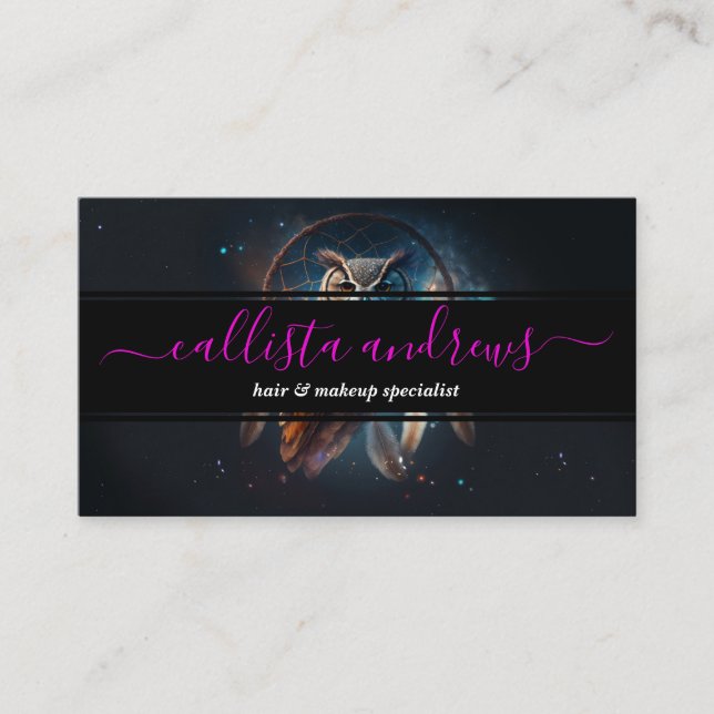 Mystical Space Owl with Dreamcatcher Art Visitkort (Framsida)