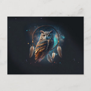 Mystical Space Uggla med Dreamcatcher Art Vykort