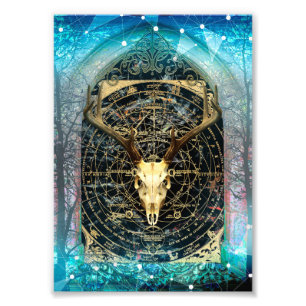 Mystical Stag Skull Mörk Fairytale Art Skriv ut Fototryck