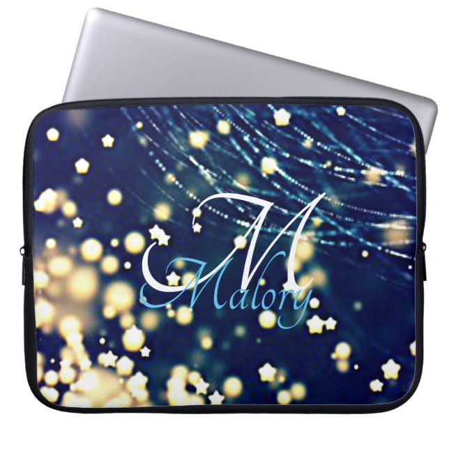 Mystical Stars Monogram Glitter Personlig Laptop Fodral (Framsidan)
