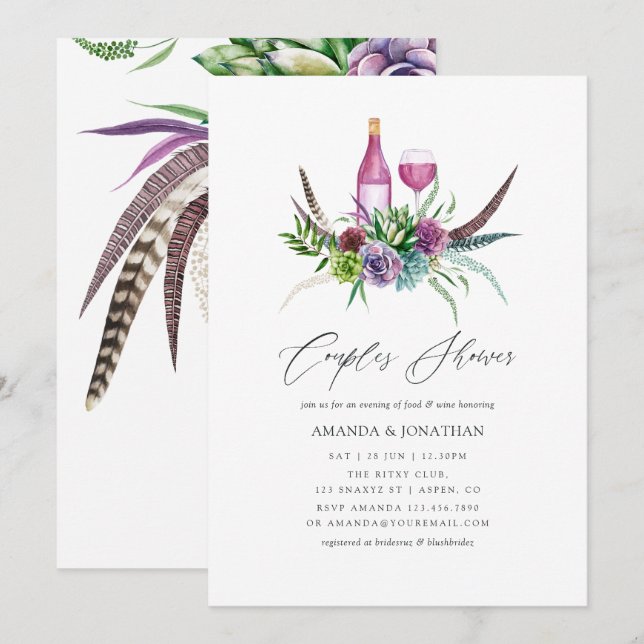 Mystical Succulary Par Shower Vin Tasting Inbjudningar (Fram/baksida)