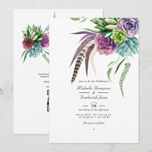 Mystical Succulary QR Code OSA Bohemian Bröllop Inbjudningar