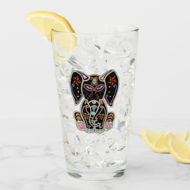 Mystical Sugar Skull Elephant Glaskopp (Framsida Ice)