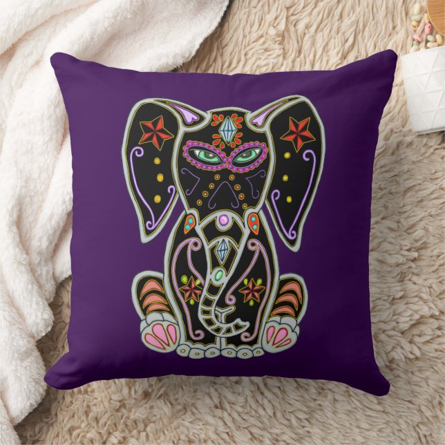 Mystical Sugar Skull Elephant Kudde (Filt)