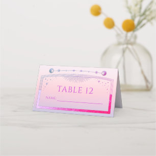 Mystical Sunset Rosa Sol Måne Stars Bröllop Placeringskort