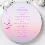 Mystical Sunset Rosa Sol Måne Stars Space Bröllop Meny<br><div class="desc">Menykort för Mystical Sunset Rosa Sol Stars Space Bröllop har enkla rosa- och lila stjärnor på en solnedgångskontakt på en pastellstrand med menydetaljer i mitten i det moderna kalligrafiskriptet för lila. Anpassa genom att redigera texten i textrutorna. Designad av Evco Studio www.zazzle.com/store/evcostudio</div>