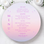 Mystical Sunset Rosa Sol Måne Stars Space Bröllop Meny<br><div class="desc">Menykort för Mystical Sunset Rosa Sol Stars Space Bröllop har enkla rosa- och lila-stjärnor på plommonbakgrunden med dina menydetaljer i mitten i det moderna kalligrafiskriptet för lila. Anpassa genom att redigera texten i textrutorna. Designad av Evco Studio www.zazzle.com/store/evcostudio</div>