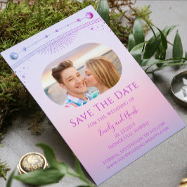 Mystical Sunset Rosa Sol Måne Stars Space Spara Datumet