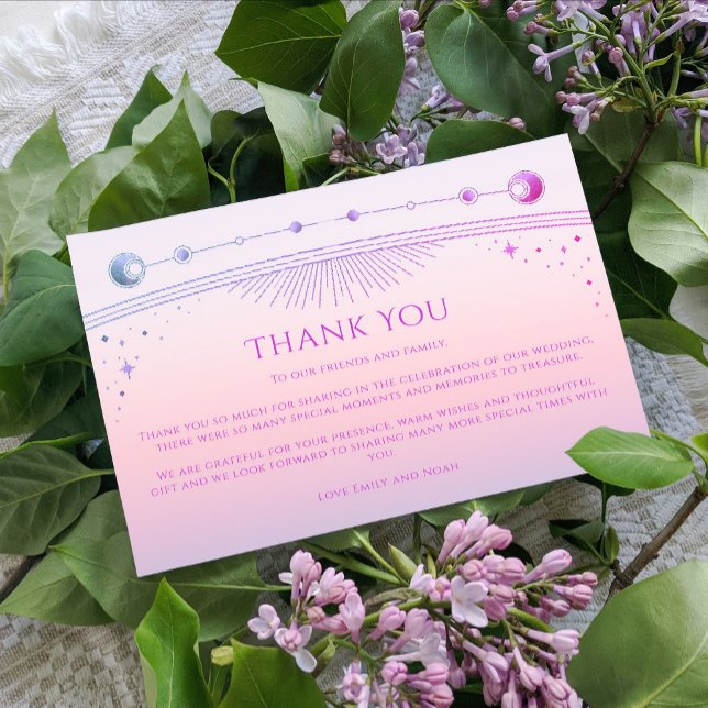 Mystical Sunset Rosa Star Måne Stars Photo Bröllop Tack Kort (Skapare uppladdad)