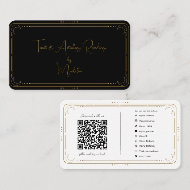 Mystical Tarot Reader Social Media Connection QR Visitkort (Fram/baksida)