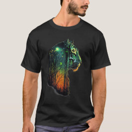 Mystical Tiger Head Silhouette med Forest Inslag T Shirt