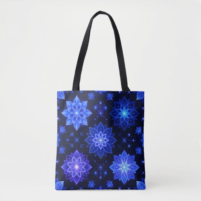 Mystical Tote Bag-Lila-Blommigt för Blå  Tygkasse (Framsida)