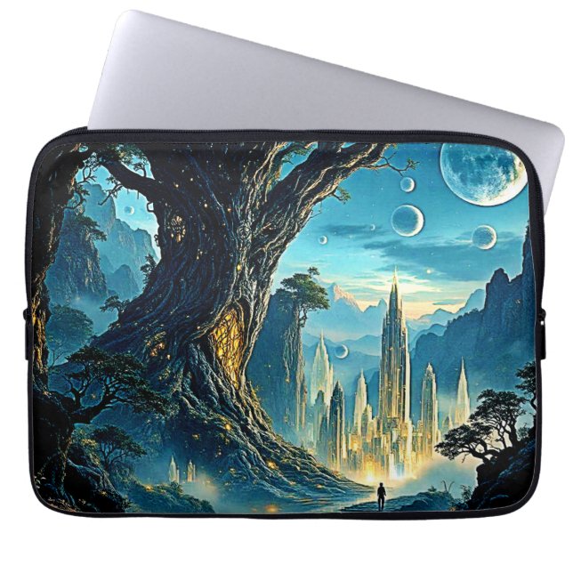 Mystical Träd City Dreamscape Laptop Fodral (Framsidan)