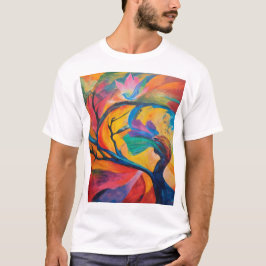 Mystical Träd och Colorful Bird T Shirt
