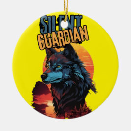 Mystical Twilight: Blå Varg i ett Fiery Horizon Julgransprydnad Keramik