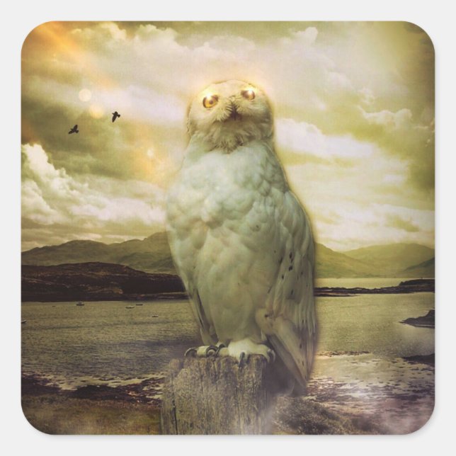 Mystical Uggla Fyrkantigt Klistermärke (Framsida)