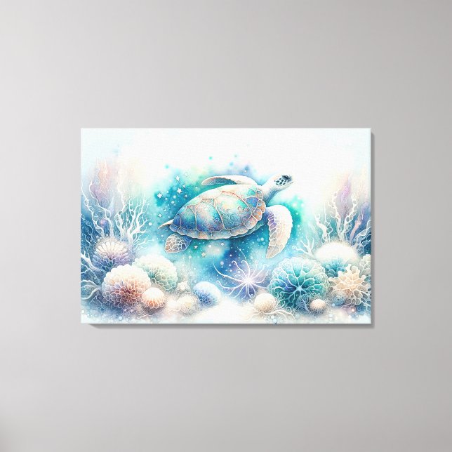 Mystical Underwater Turtle Print Canvastryck (Framsida)