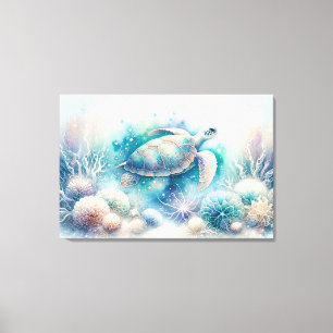 Mystical Underwater Turtle Print Canvastryck