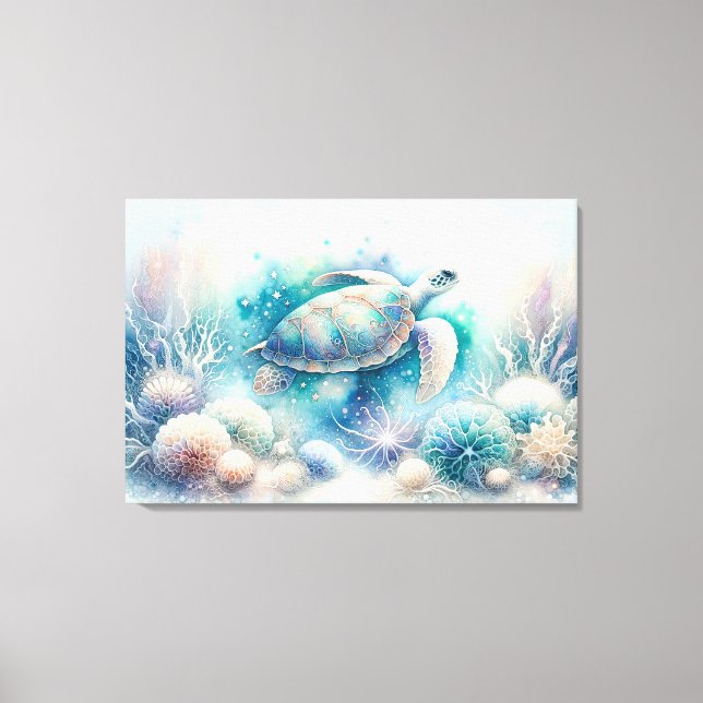 Mystical Underwater Turtle Print Canvastryck (Framsida)