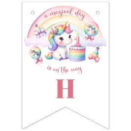 Mystical Unicorn Blommigt Girl 1:a födelsedagen Pa Vimplar