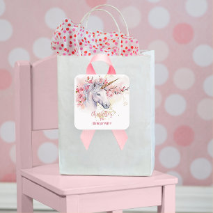 Mystical Unicorn Blommigt Girl 7:e Födelsedagsfest Fyrkantigt Klistermärke
