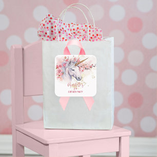 Mystical Unicorn Blommigt Girl 8:e Födelsedagsfest Fyrkantigt Klistermärke