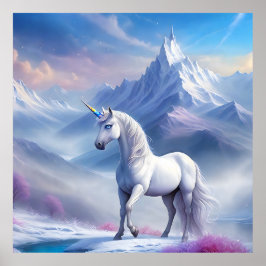 Mystical Unicorn i en magisk Fantasy Realm Poster