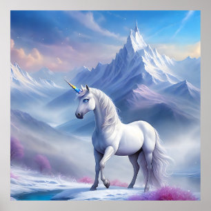Mystical Unicorn i en magisk Fantasy Realm Poster