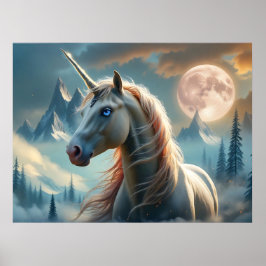 Mystical Unicorn i fantastiska berg Poster