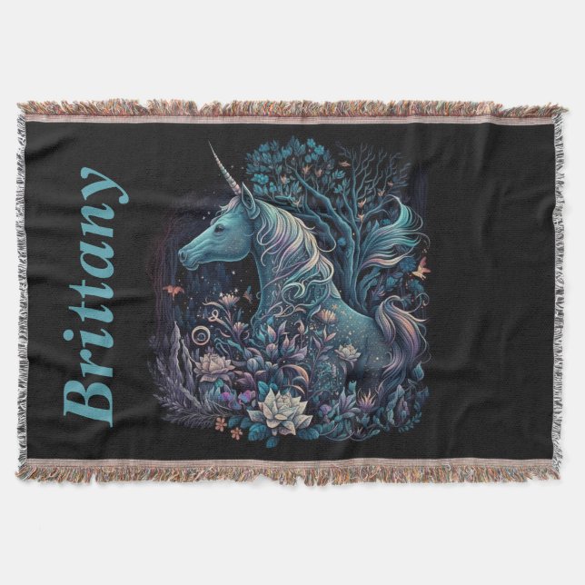 Mystical Unicorn - Personlig Fantasy Forest Filt (Framsidan)