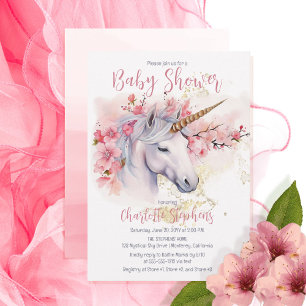 Mystical Unicorn Rosa Blommigt Girl Baby Shower Inbjudningar