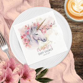 Mystical Unicorn | Rosa Blommigt Girl Baby Shower Pappersservett