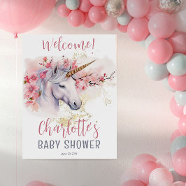 Mystical Unicorn | Rosa Blommigt Girl Baby Shower Poster