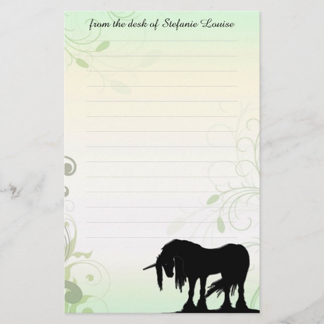 Mystical Unicorn w/linjer (grönt/leafy) Brevpapper (Framsida)