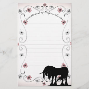 Mystical Unicorn w/linjer (rosa blommigt) Brevpapper