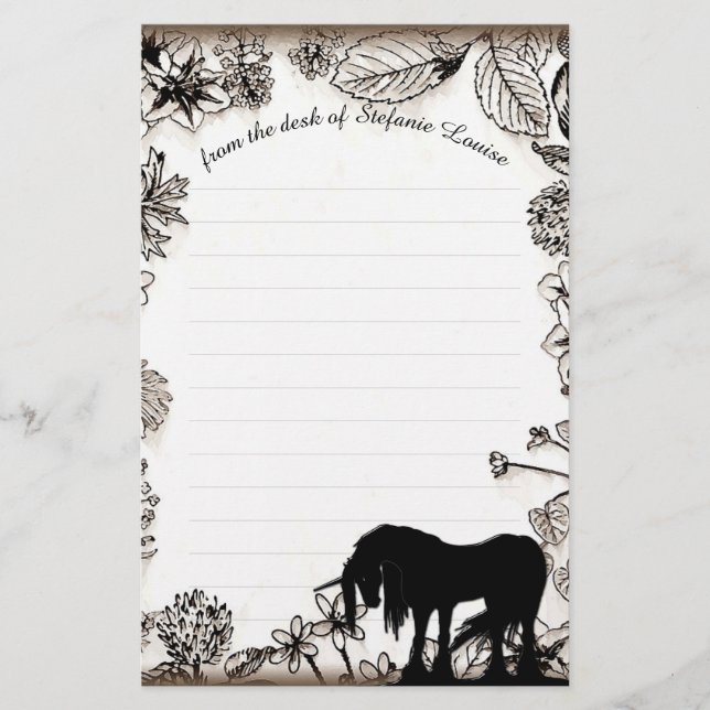 Mystical Unicorn w/linjer (rustic lövs) Brevpapper (Framsida)