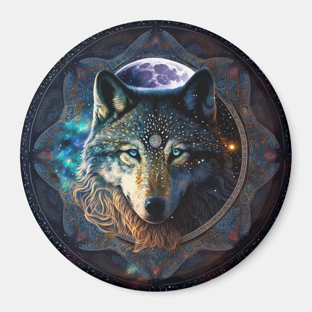 Mystical Varg Måne Mandala Magnet (Framsidan)