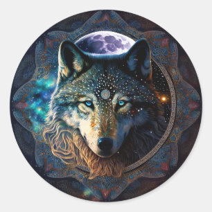 Mystical Varg Måne Mandala Runt Klistermärke