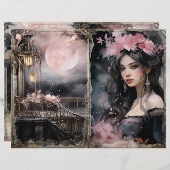 Mystical Victorian Dam Rosa Junk Journal Page (Fram/baksida)