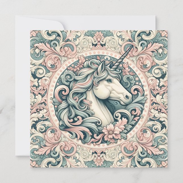 Mystical Victorian Unicorns: Enchanted Blommigt Inbjudningar (Framsida)