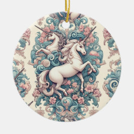 Mystical Victorian Unicorns: Enchanted Blommigt Julgransprydnad Keramik